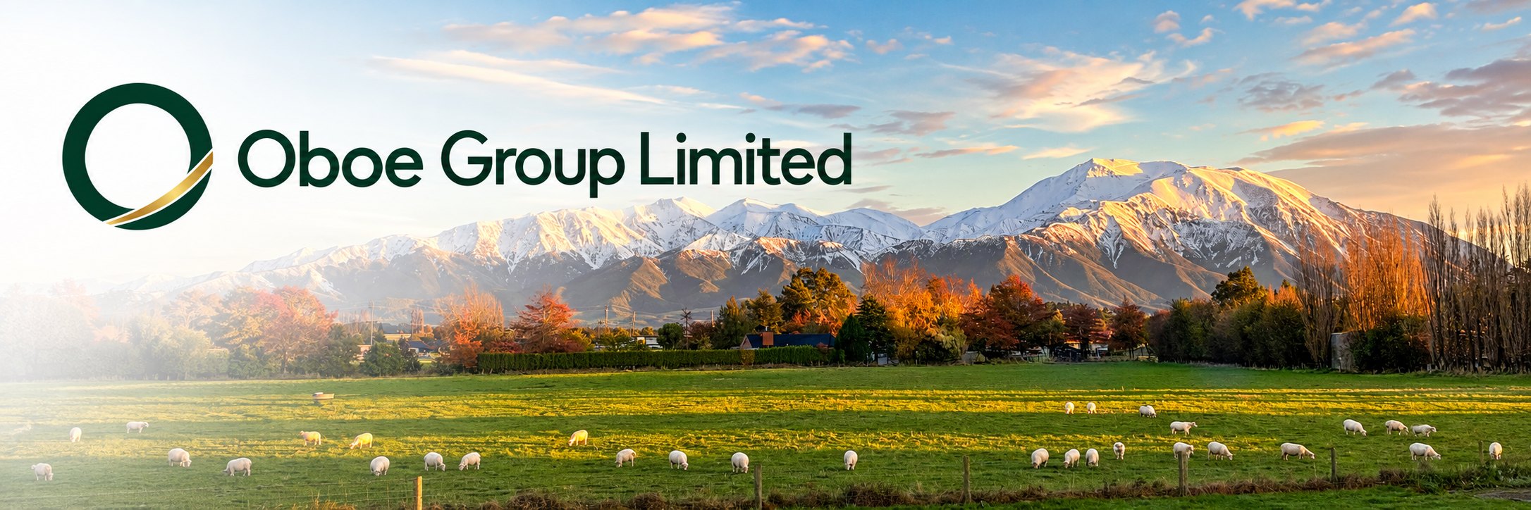 Oboe Group Limited. Mt Hutt and Canterbury farmland at sunset.